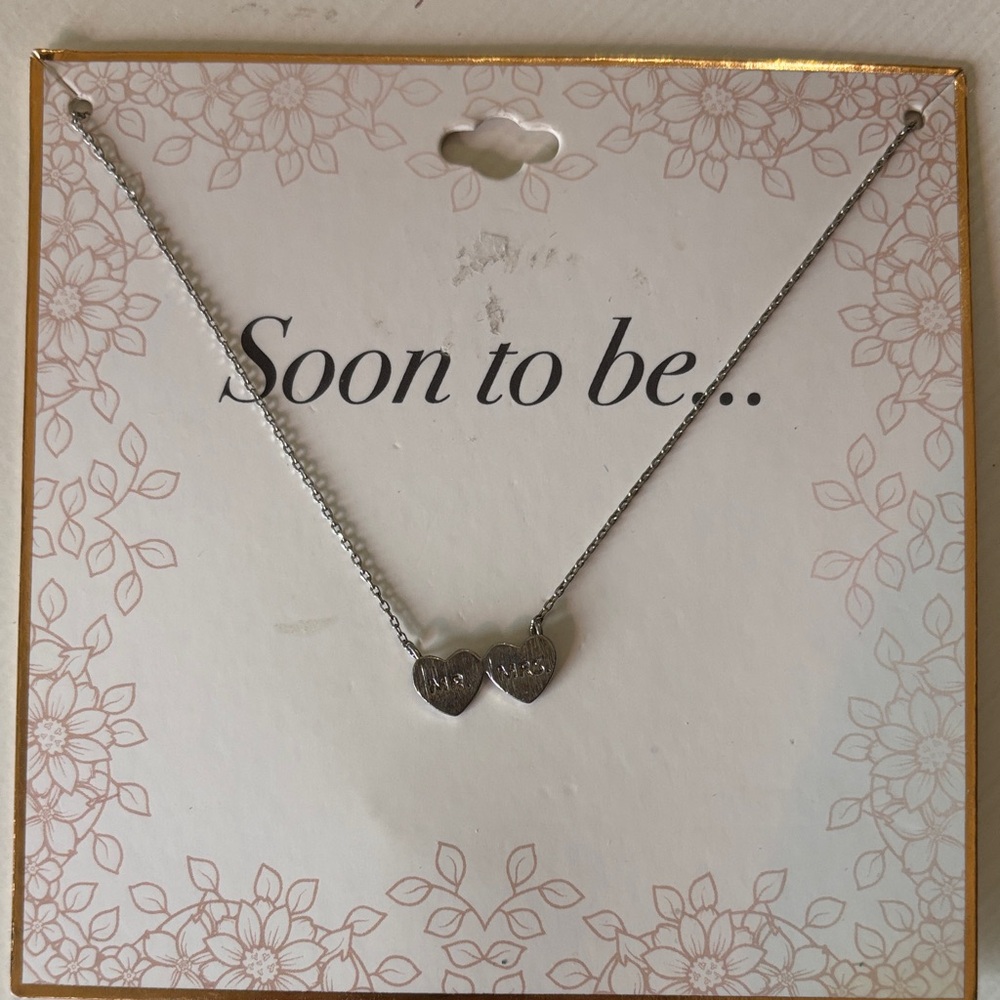 Silver Heart Pendant Necklace Mr & Mrs